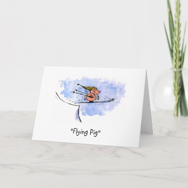 "Flying Pig" Funny Ski Jump Pig Athlete Holiday (Front)