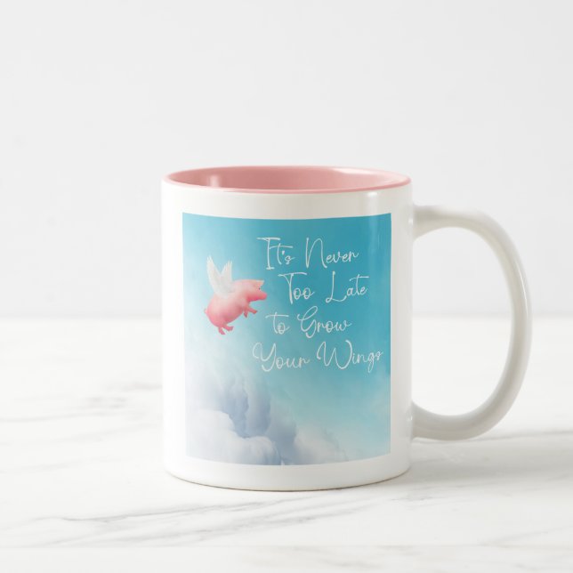 Flying Pig-Grow Your Wings  Two-Tone Coffee Mug (Right)
