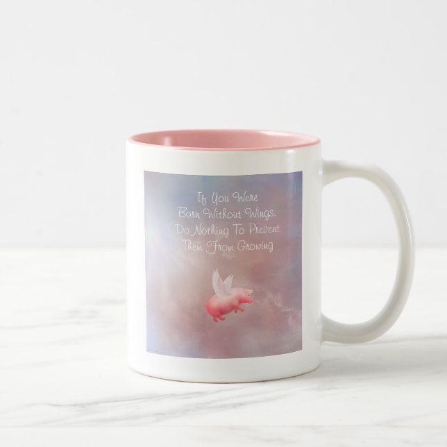 Flying Pig Grow Your Wings Two-Tone Coffee Mug (Right)