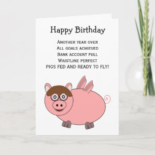 Flying Pig Humourous Birthday Card