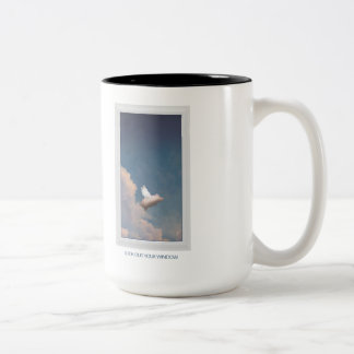flying pig in window Two-Tone coffee mug