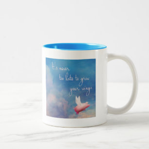 flying pig-It's never too late to grow your wings Two-Tone Coffee Mug