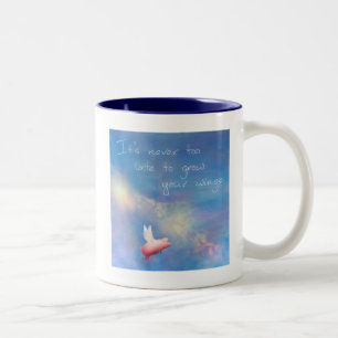 Flying Pig-It's never too late to grow your wings Two-Tone Coffee Mug