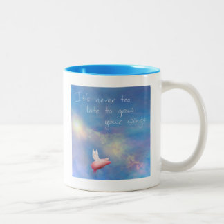 Flying Pig-It's never too late to grow your wings Two-Tone Coffee Mug