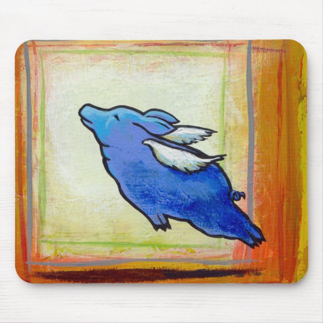 Flying pig little blue angel piggy art painting mouse pad (Front)