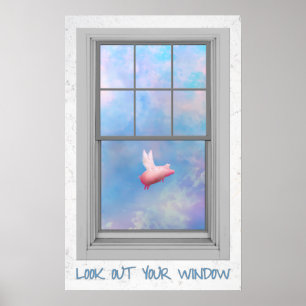 flying pig-look our your window poster