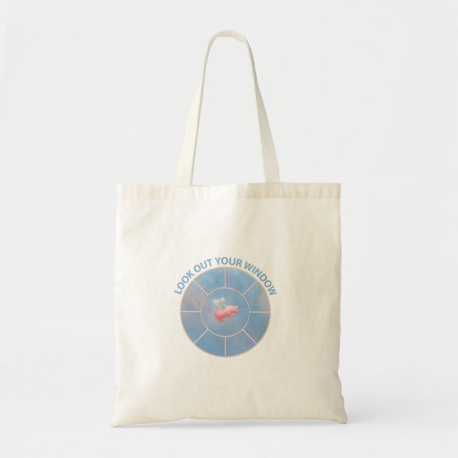 Flying Pig Look Out Your Window Tote Bag (Front)