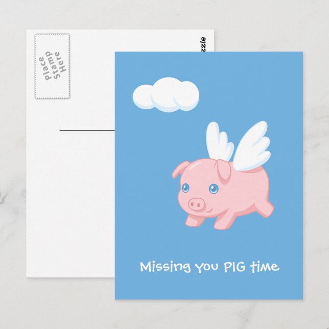 Flying Pig Missing You Postcard (Front/Back)