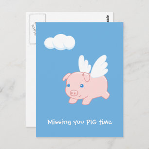 Flying Pig Missing You Postcard