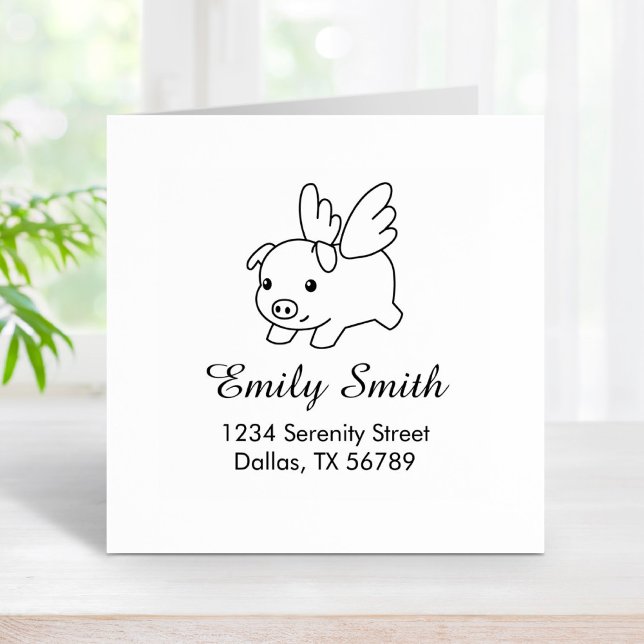 Flying Pig - Piglet with Wings Address Rubber Stamp (Creator Uploaded)
