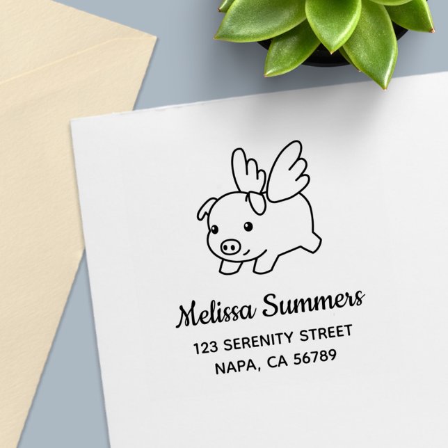 Flying Pig - Piglet with Wings Address Self-inking Stamp (Creator Uploaded)