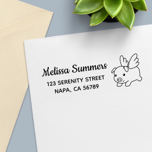 Flying Pig - Piglet with Wings Address Self-inking Stamp (Creator Uploaded)