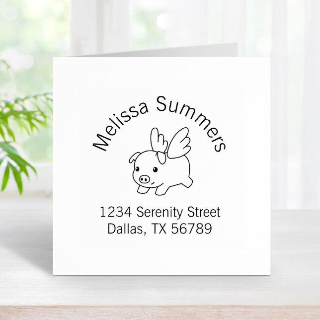 Flying Pig, Piglet with Wings Arch Address Rubber Stamp (Creator Uploaded)
