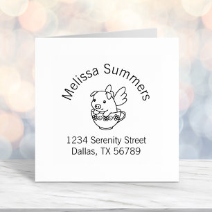 Flying Pig - Piglet with Wings in a Teacup Arch Self-inking Stamp
