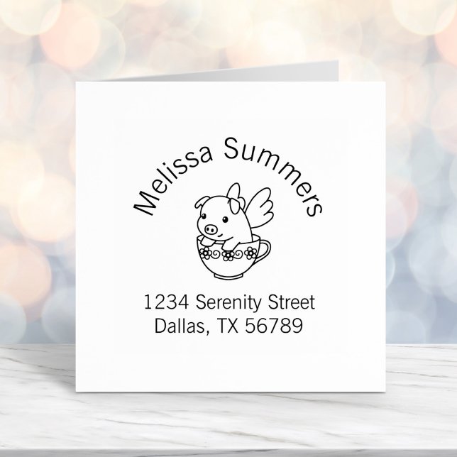 Flying Pig - Piglet with Wings in a Teacup Arch Self-inking Stamp (Creator Uploaded)