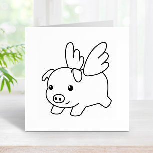 Flying Pig, Piglet with Wings Rubber Stamp