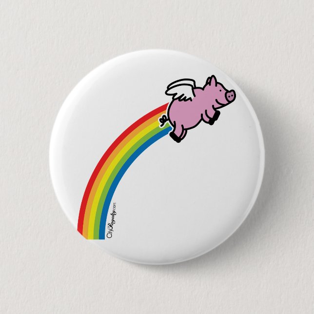Flying Pig Rainbow 6 Cm Round Badge (Front)