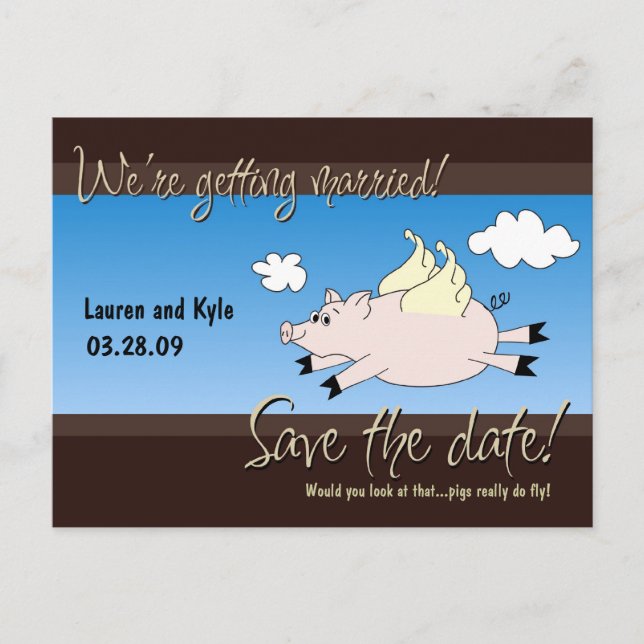 Flying Pig Save the Date PC Announcement Postcard (Front)