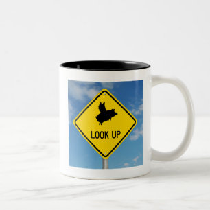 Flying Pig Sign Two-Tone Coffee Mug