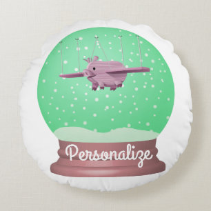Flying pig snow globe round cushion