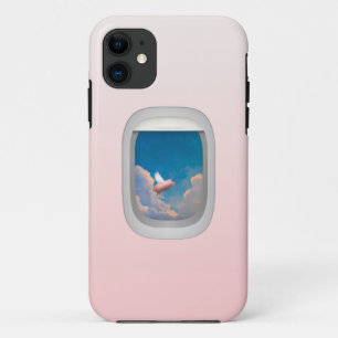 flying pig through aeroplane window iphone case