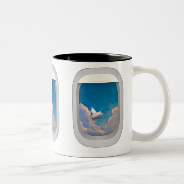 flying pig through aeroplane windows mug (Right)