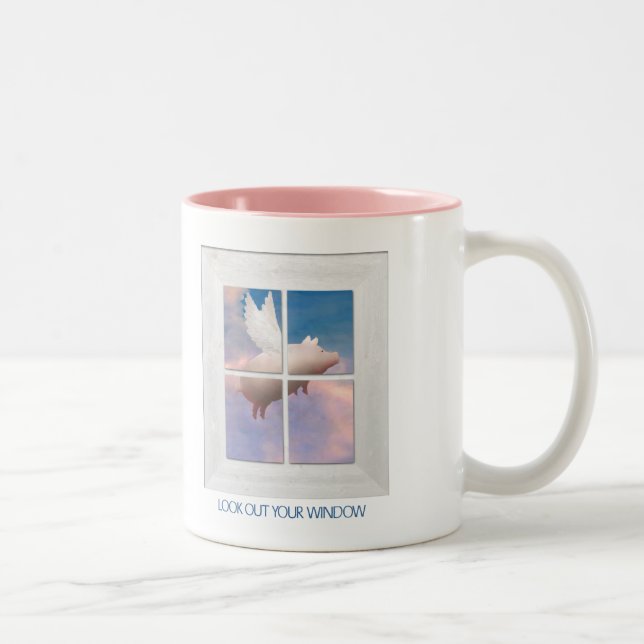 flying pig throught window mug (Right)