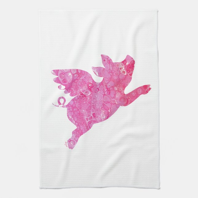 Flying Pig, When Pigs Fly, Tea Towel (Vertical)