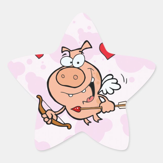 Flying Pig with Bow and Arrow Star Sticker (Front)