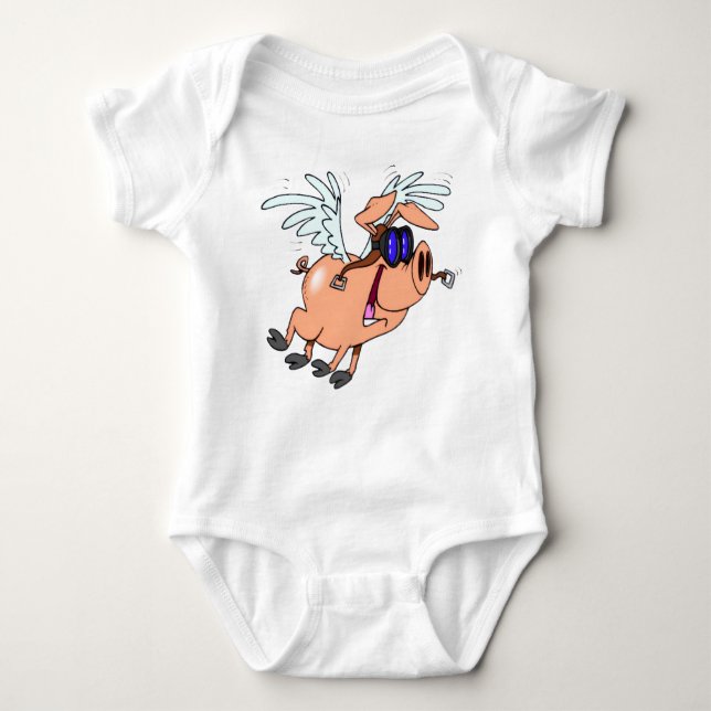 “Flying Pig with Goggles** Baby Bodysuit (Front)