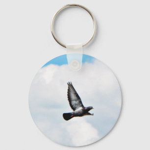 Flying Pigeon On Sky Key Ring