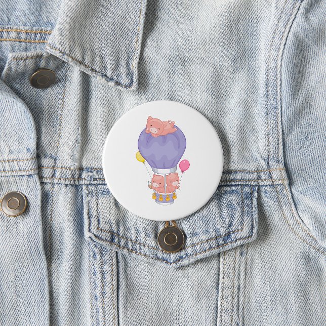 Flying Piggies in Hot Air Balloon 7.5 Cm Round Badge (Creator Uploaded)