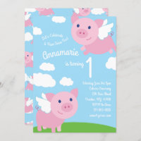 Flying Pigs 1st Birthday Cute Invitations