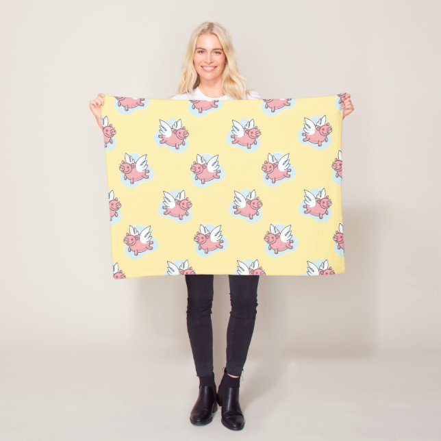 Flying Pigs Chinese New Year Zodiac yellow FB Fleece Blanket (In Situ)