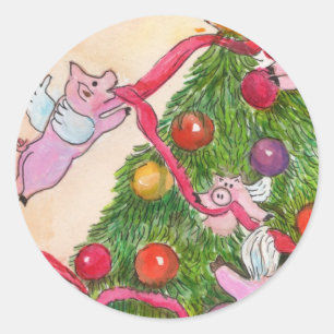 Flying Pigs Decorate the Christmas Tree Stickers