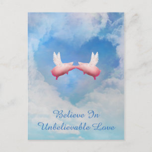 Flying Pigs Kissing-Believe In Unbelievable Love Postcard