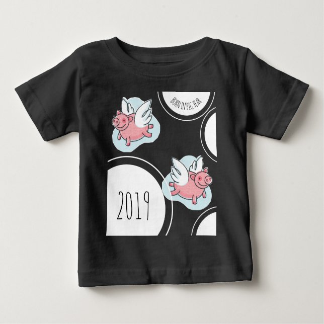 Flying Pigs New Baby born custom Year Black Baby T Baby T-Shirt (Front)