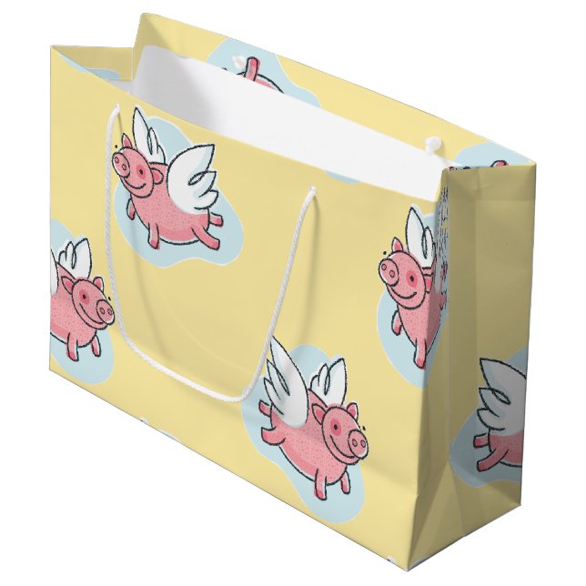 Flying Pigs New Baby Yellow L Gift Bag (Front Angled)