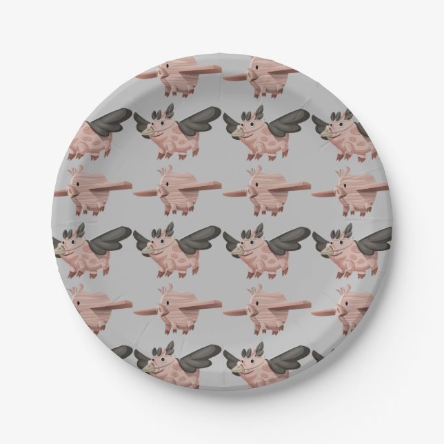 Flying Pigs Pattern Paper Plate (Front)