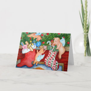 Flying Pigs Stuff Stockings Holiday Card