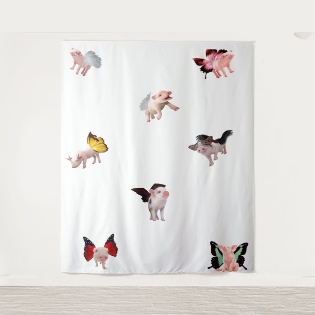Flying Pigs White Tapestry (Front)