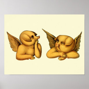 Flying Pigs With Wings Fantasy Animals Art Poster