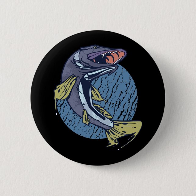 Flying Pike, Catch Big River Predatory Fish 6 Cm Round Badge (Front)