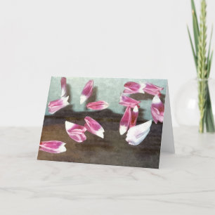 Flying Pink And White Tulip Petals Card