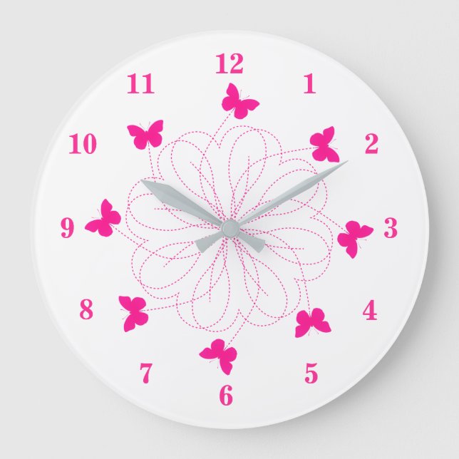 Flying Pink Butterflies Wall Clock (Front)