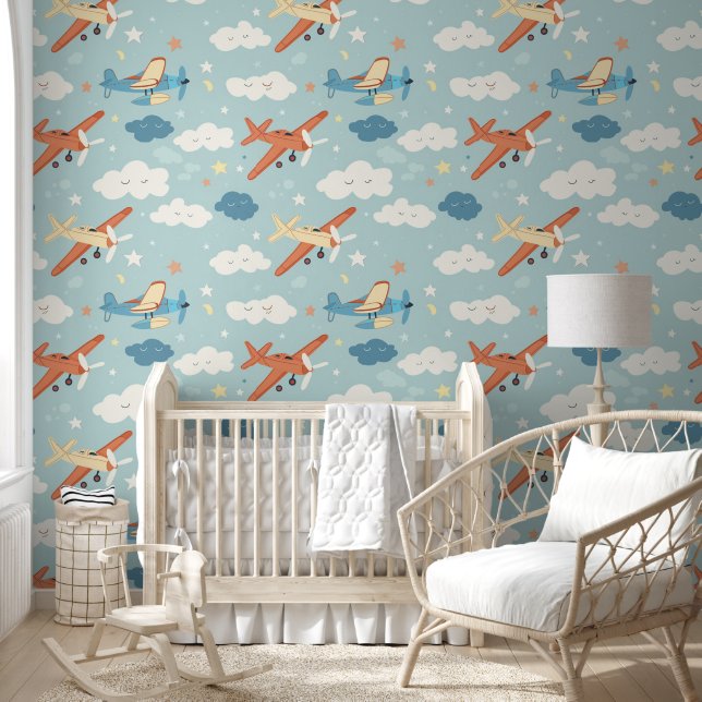 Flying Planes Pattern Wallpaper (Kids)