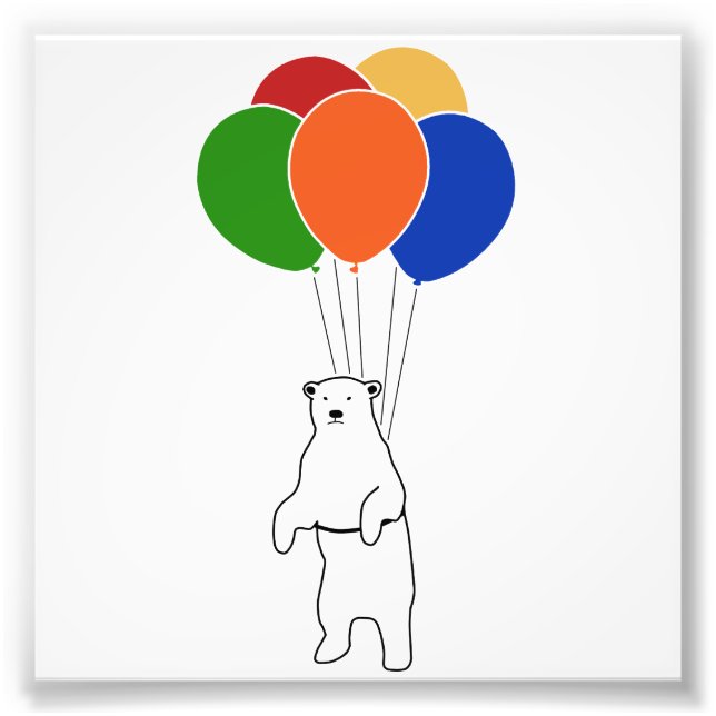 Flying Polar Bear with Birthday Balloons Photo Print (Front)