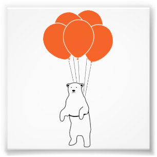 Flying Polar Bear with Birthday Balloons Photo Print