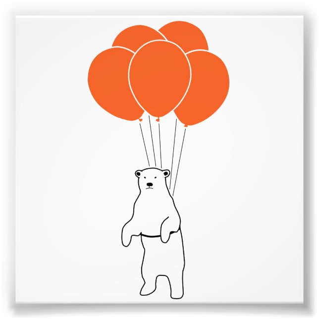Flying Polar Bear with Birthday Balloons Photo Print (Front)