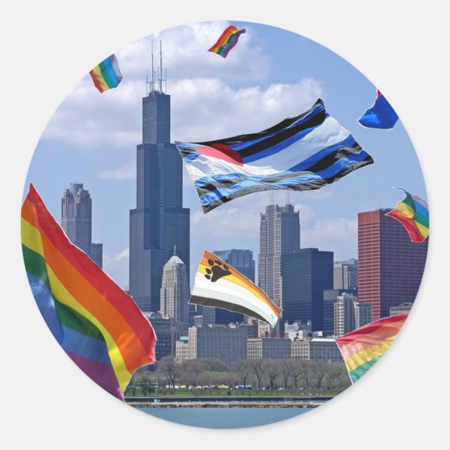 Flying Pride Over Chicago Classic Round Sticker (Front)